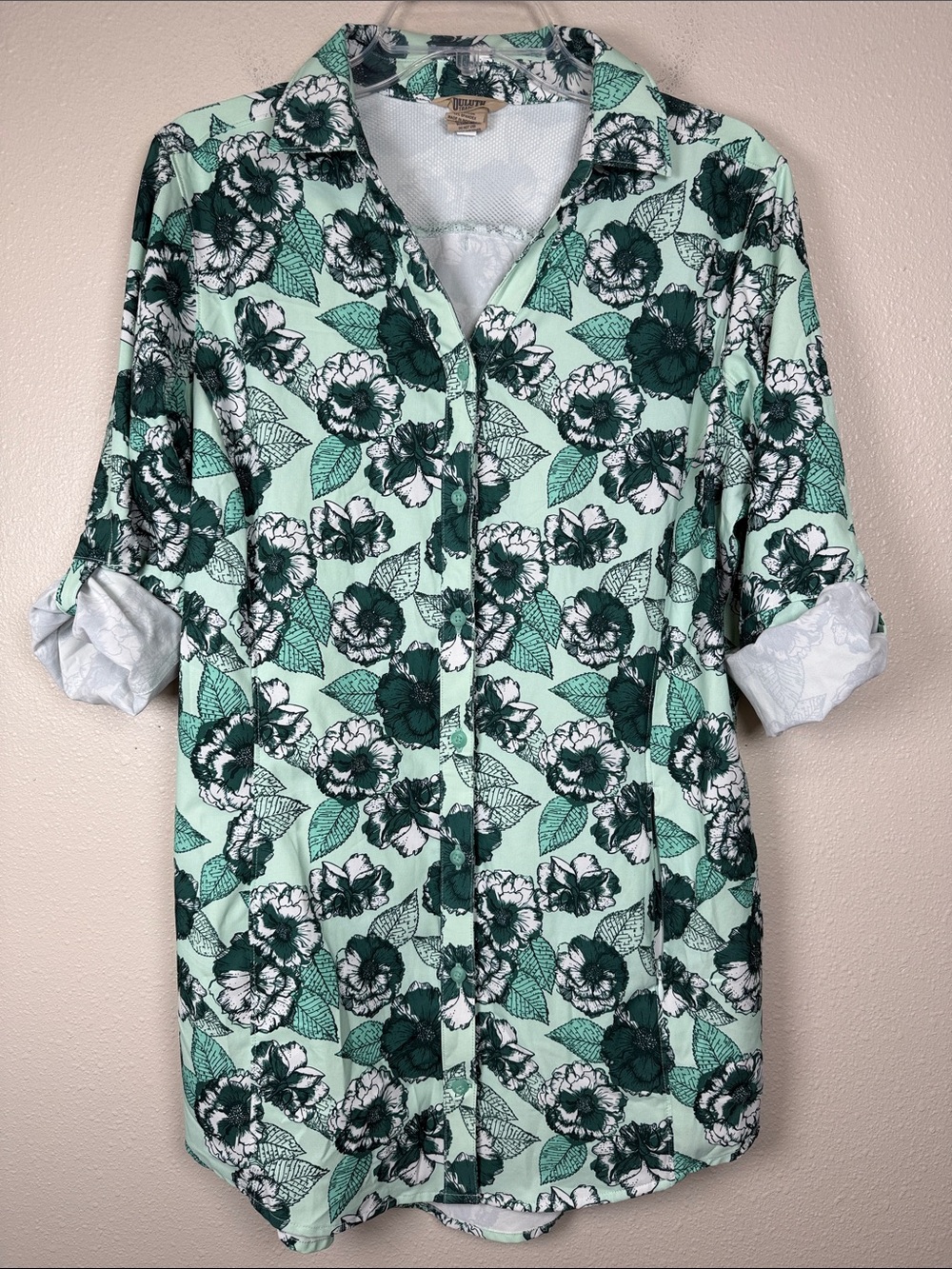 Duluth Trading Sidewinder Tunic Top M Floral UPF 30 Hiking Travel Stretch Shirt